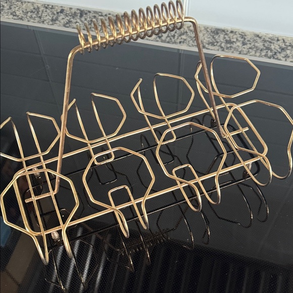 Libbey Gold Leaf 8 Glass Set with Holder Vintage - Picture 10 of 13